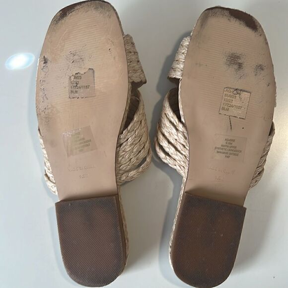 Aqua & Kristopher Brock Kriz Square Toe Ivory Raffia Slip On Sandals Size 9.5 - Picture 8 of 12
